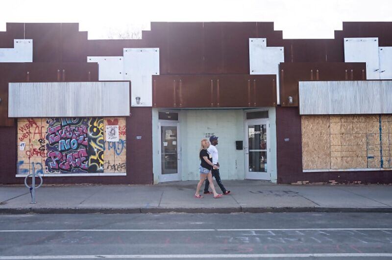 Click to enlarge boarded up businesses george floyd square