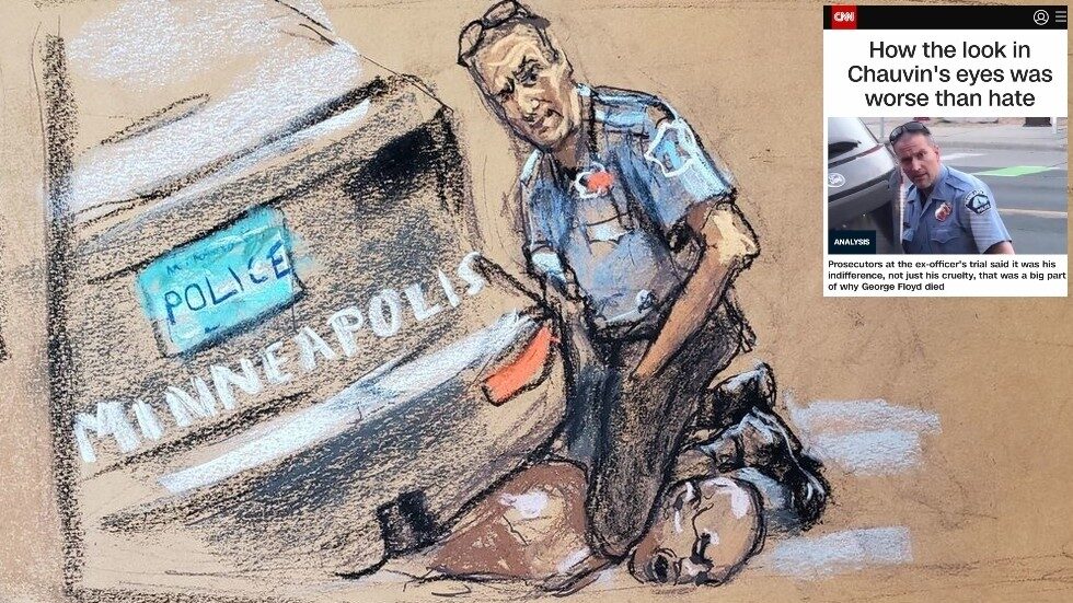 Click to enlarge court sketch chauvin kneeling floyd