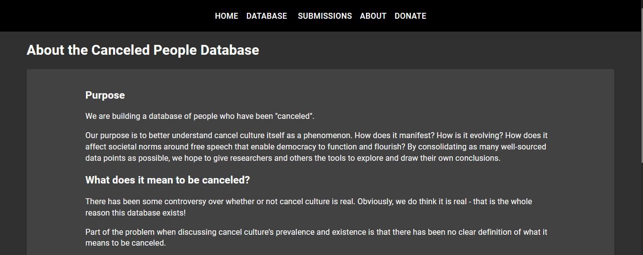 cancel culture people data base