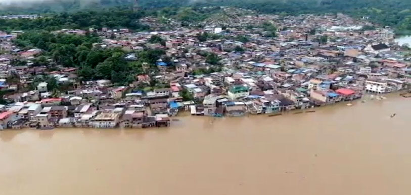 The swollen Telembí river caused floods in Barbacoas, Nariño Department, Colombia, April 2021.