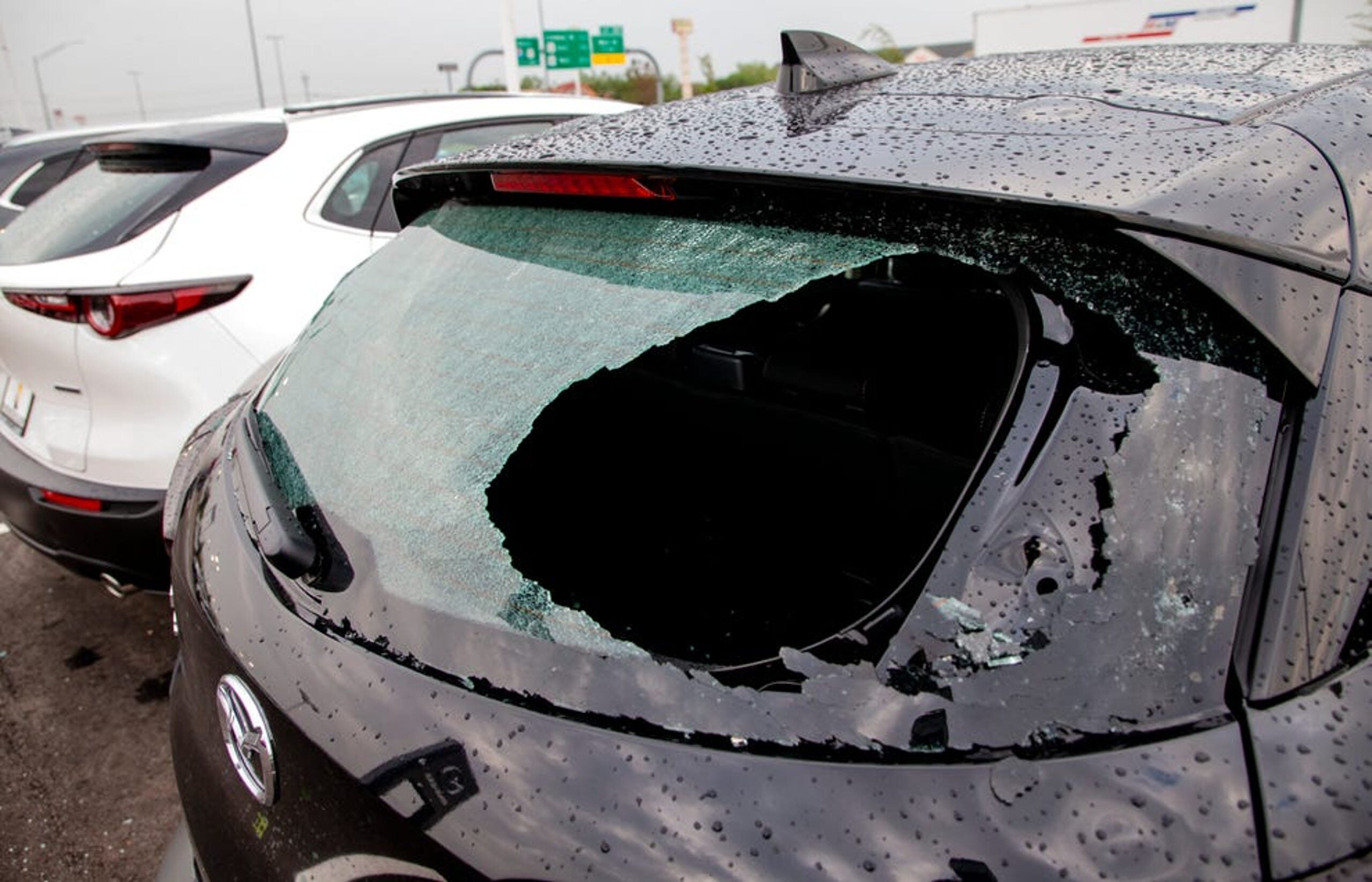 Storm damage to cars in Norman, Oklahoma
