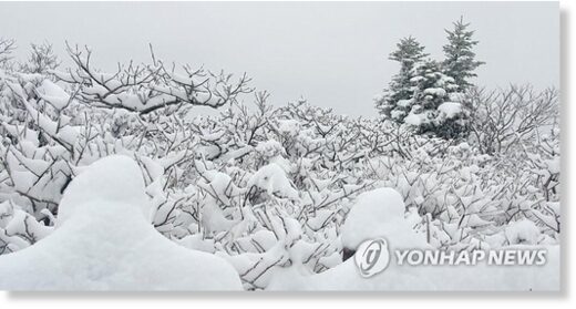 Mount Seorak in the northeastern province of Gangwon is covered with snow on April 30, 2021, in this photo provided by Seoraksan National Park Office.