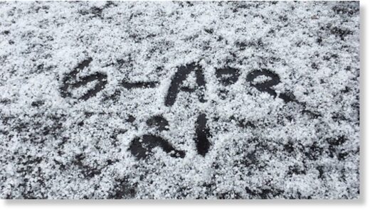 A sign in snow in Amsterdam. 6 Apr 2020