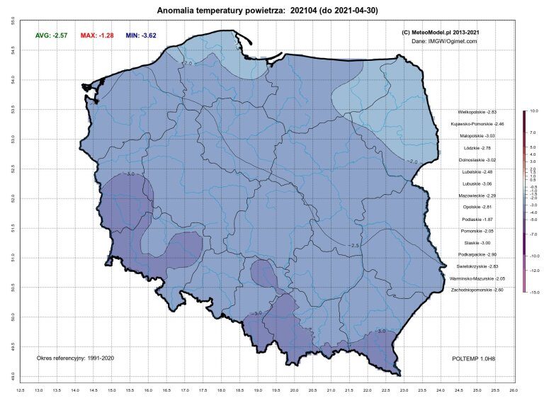 Click to enlarge Average April temp anomalies in Poland