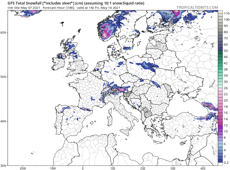 Click to enlarge GFS Total Snowfall (inches) May 7 – May 14