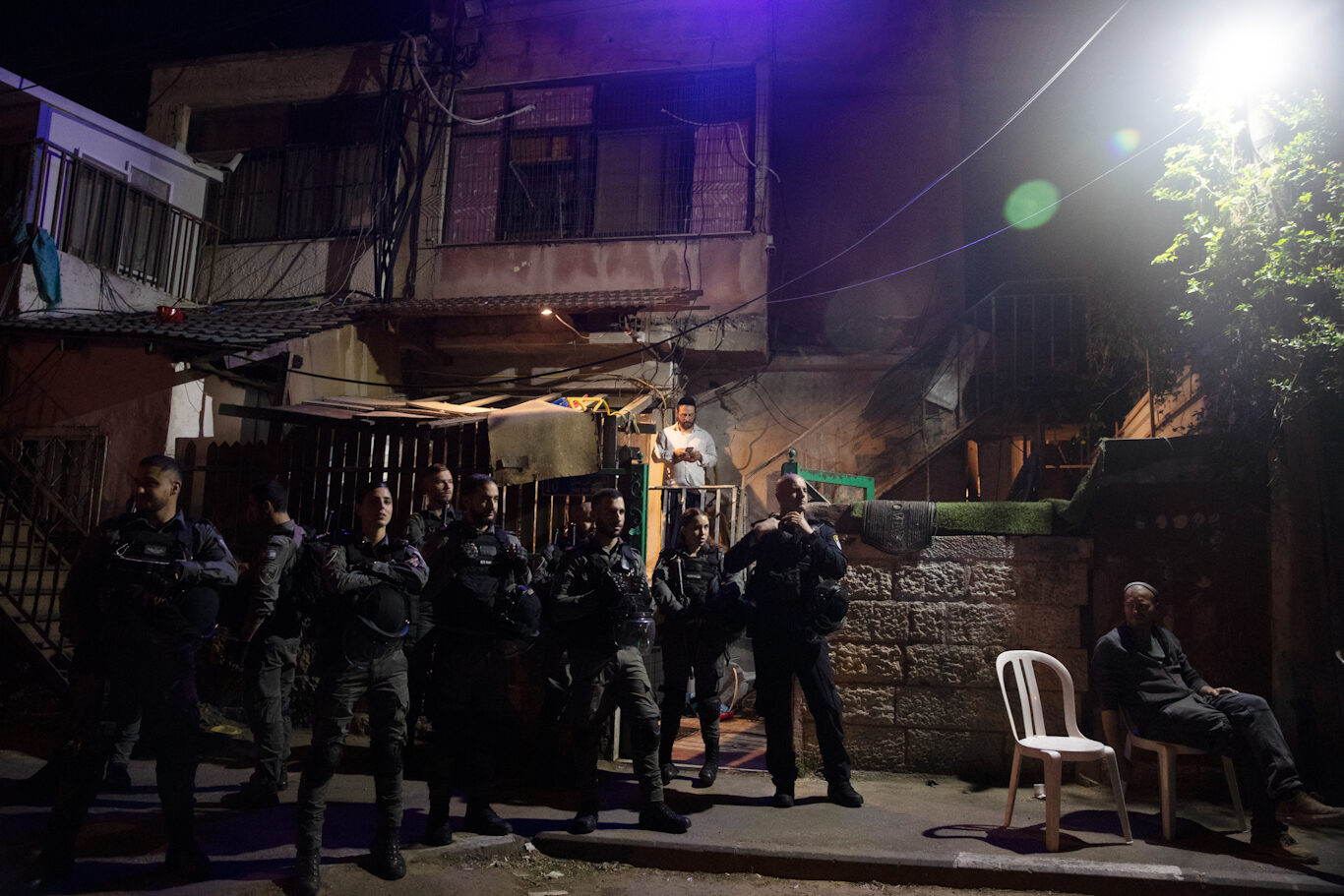 Israeli police guard a Palestinian home taken over by Jewish settlers in Sheikh Jarrah, May 5, 2021.