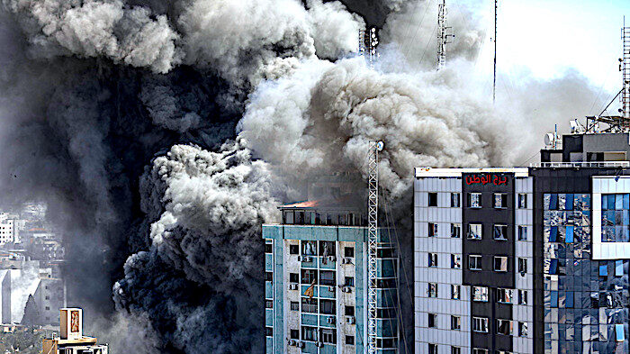 Click to enlarge bombed building Gaza