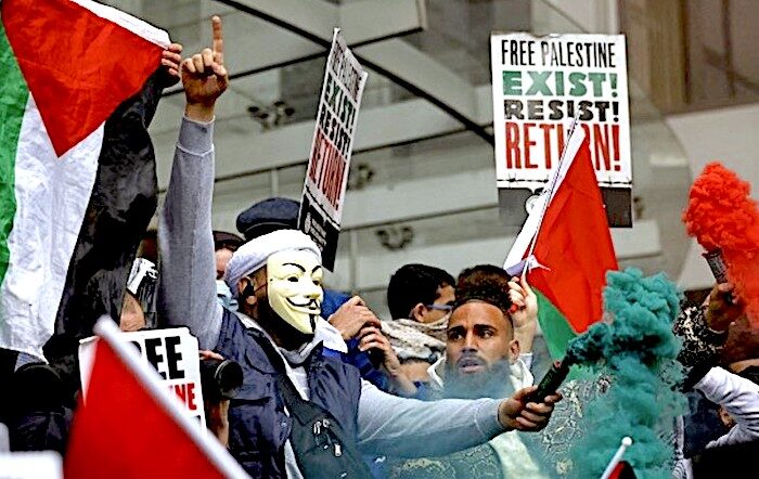 Click to enlarge Pro Palestinian activists
