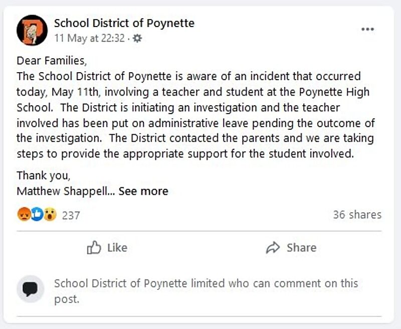 Click to enlarge school statement wisconsin teacher abuse covid
