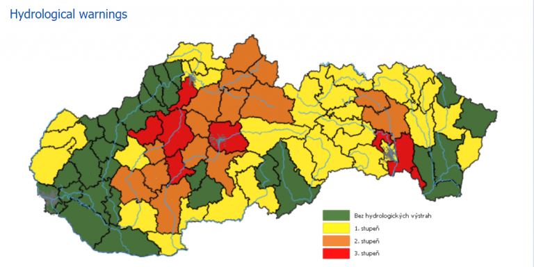 Flood warnings Slovakia, 18 May 2021.
