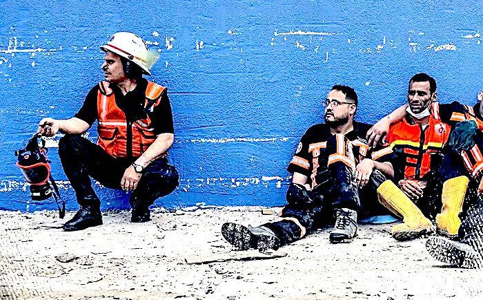Click to enlarge Gaza rescue team on break