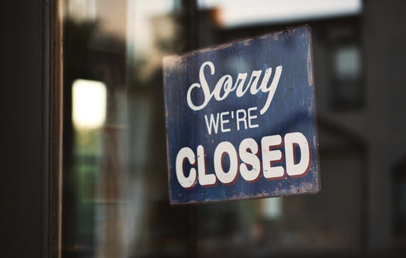 Sorry we're closed sign