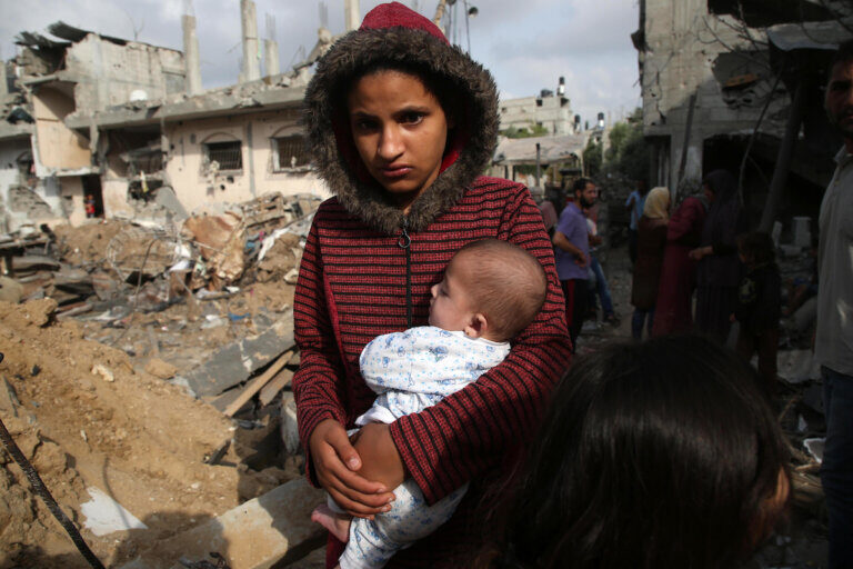 gaza baby child rubble bombing