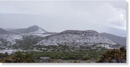 A light snowfall brushed Mauna Kea white over the weekend.