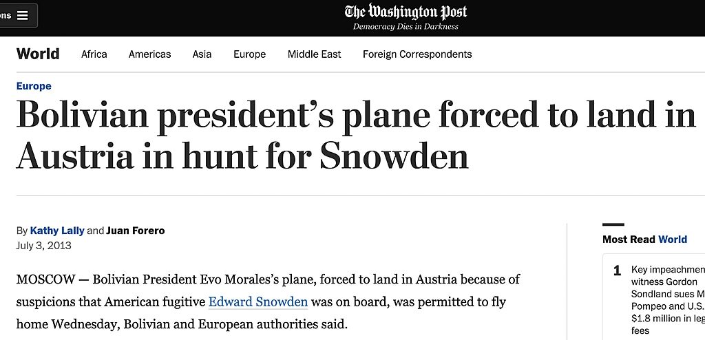 snowden plane forced down austria
