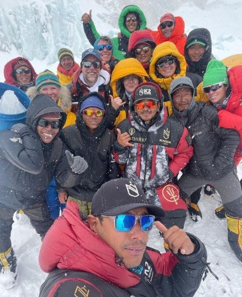 Click to enlarge Nirmal Purja keeps morale high in Camp 2.