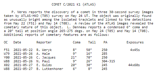 Click to enlarge Orbital elements of comet