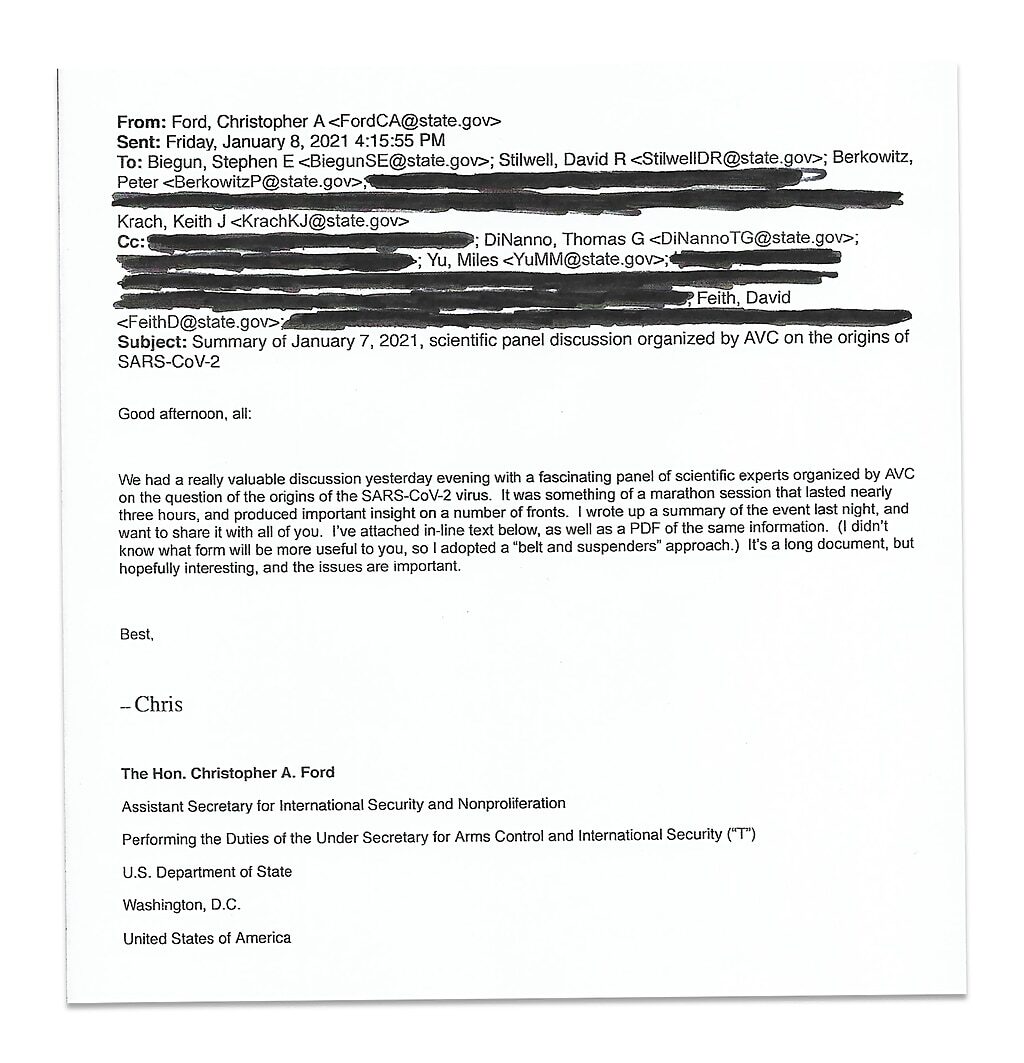 chris ford letter covid origins