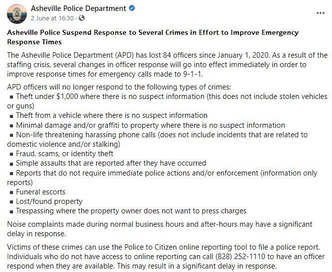 Asheville police facebook post