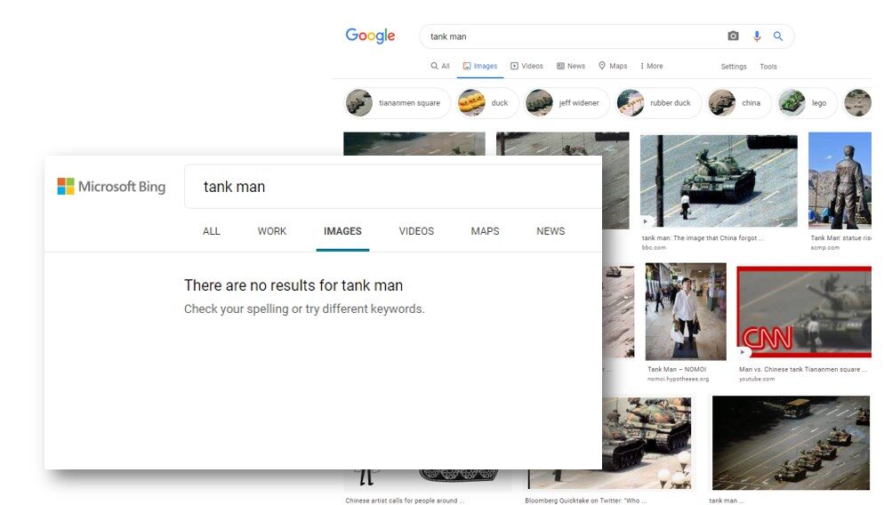 tank man Hong Kong Free Press bing censor