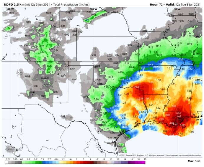 Click to enlarge The Weather Service's forecast for heavy rainfall