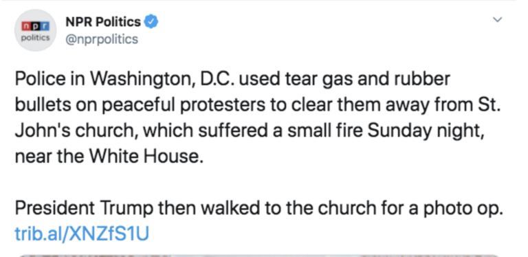 Click to enlarge npr tear gas trump lafayette park tweet
