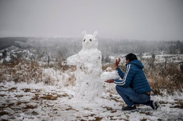 A large snow bear in the Calamuchita Valley, Villa Berna, Córdoba