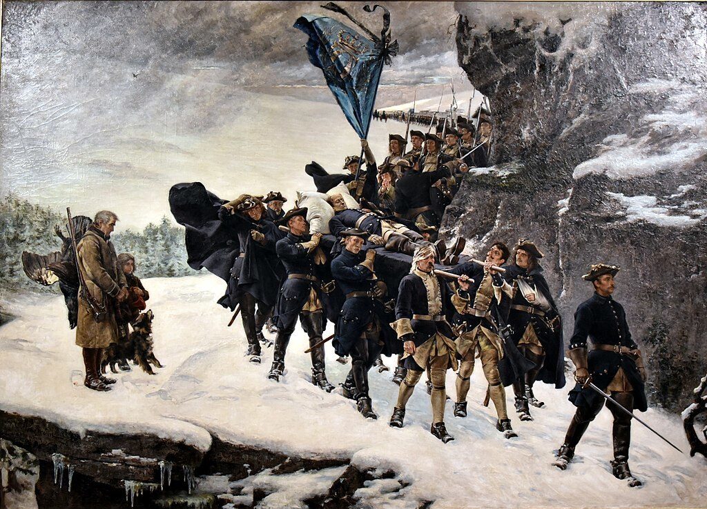 Click to enlarge Bringing Home the Body of King Karl XII of Sweden Gustaf Cederstroms, 1884