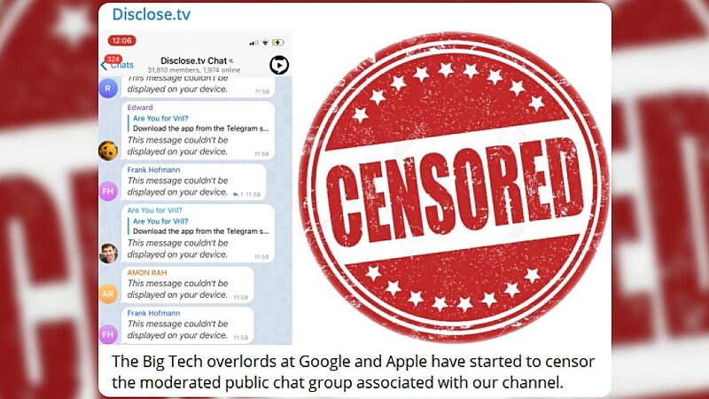Click to enlarge disclose tv telegram google censorship