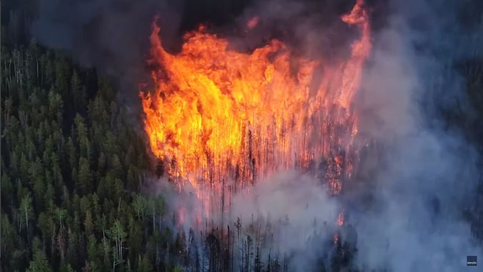 An image made from video shows the Sylvan Fire burning in Eagle County, Colo., on June 22, 2021.