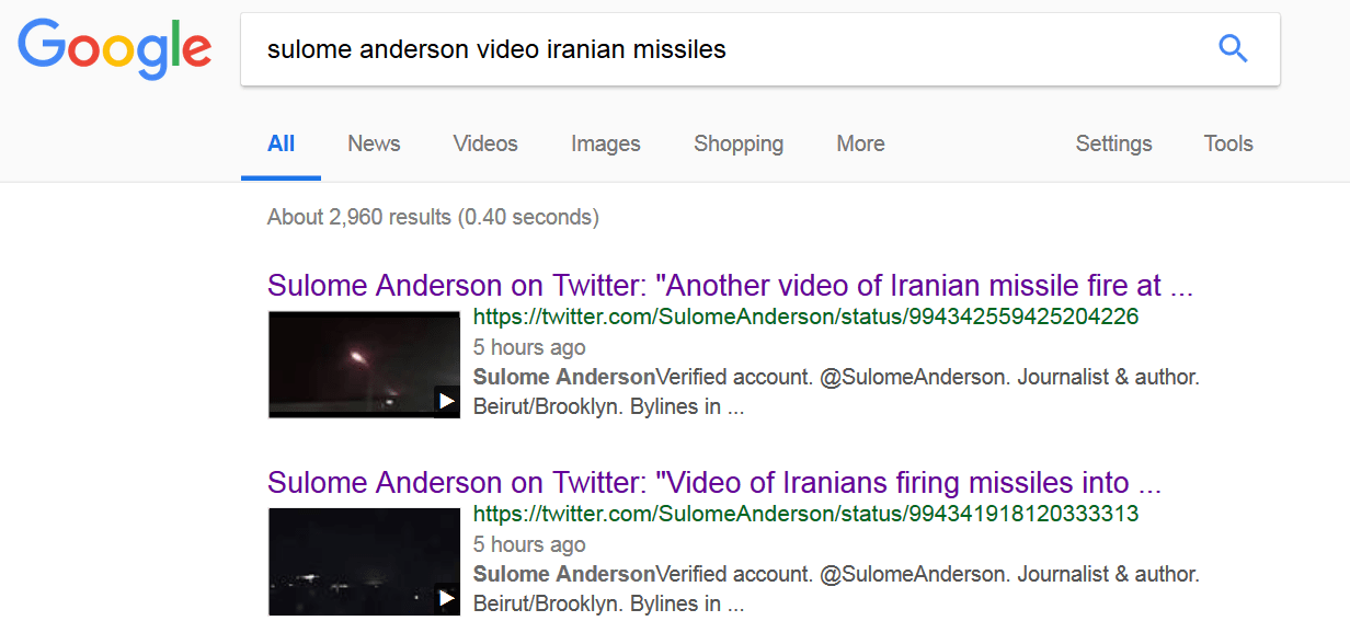 Click to enlarge suloome anderson fake articles iran missiles google results