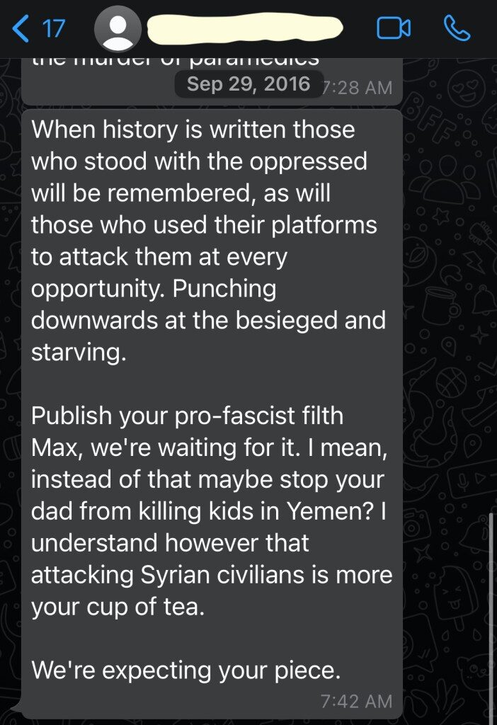 Click to enlarge katerji whatsapp bully grayzone blumenthal