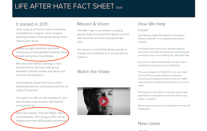 Click to enlarge life after hate website about