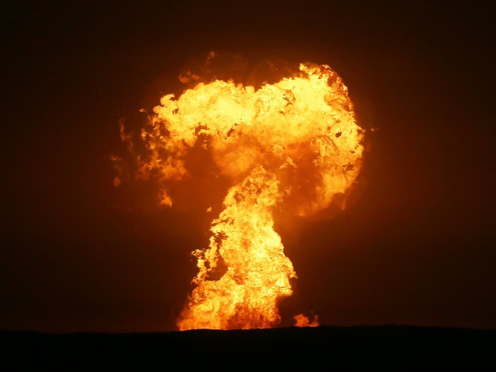 A huge ball of fire visible for miles across the Caspian Sea