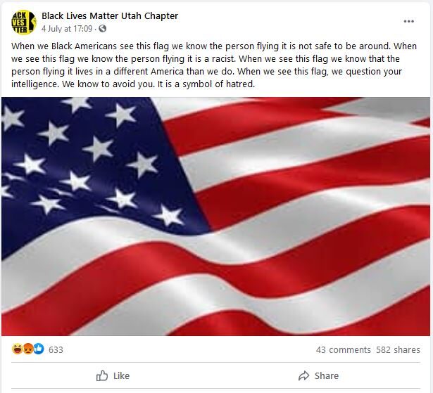 Click to enlarge BLM facebook utah flag racist