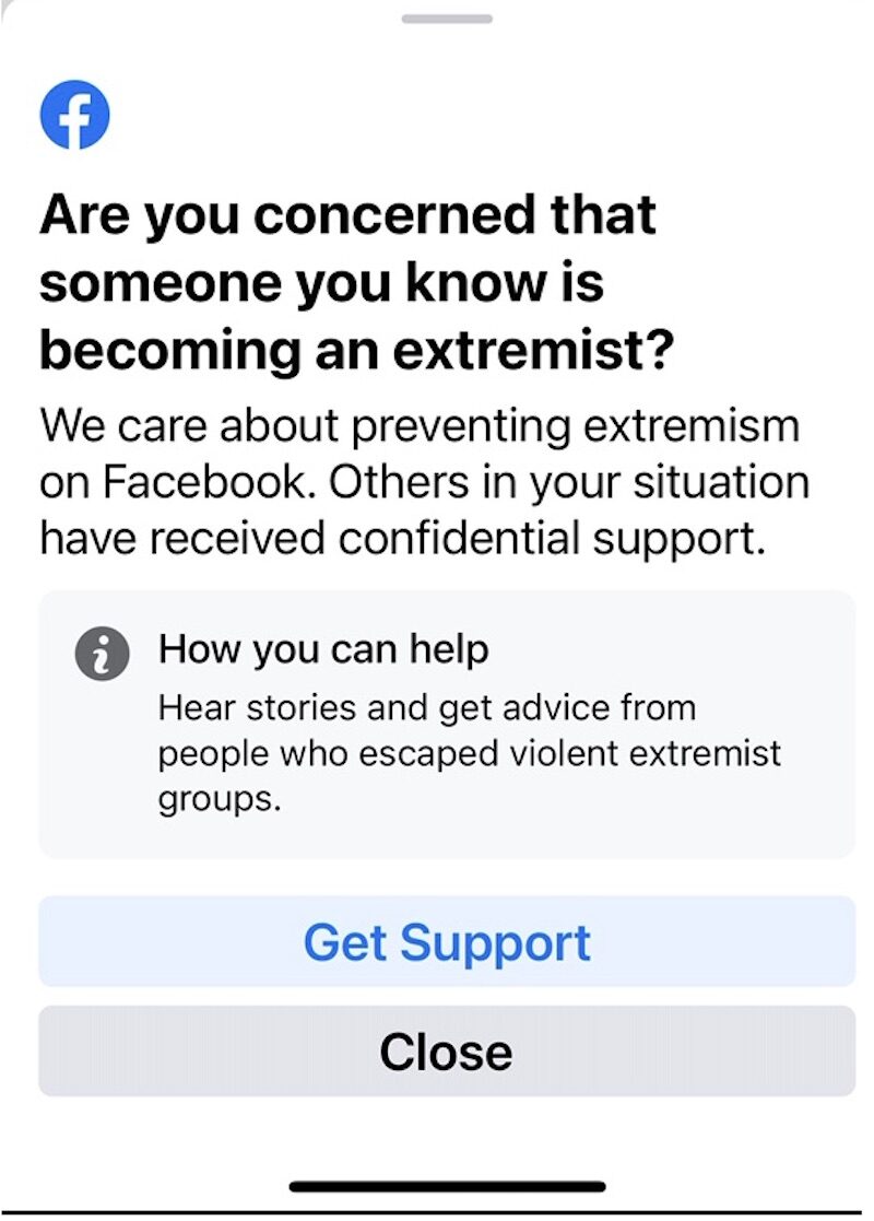 Click to enlarge extremist warning