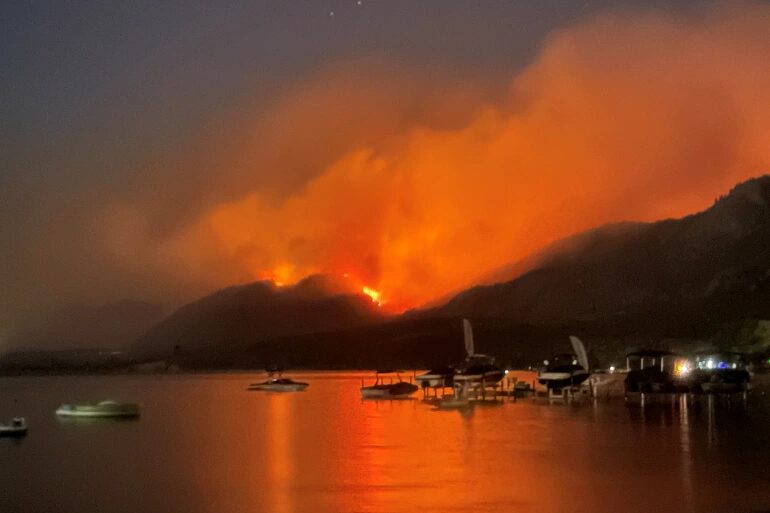Smoke billows from a wildfire near Osoyoos, British Columbia, Canada