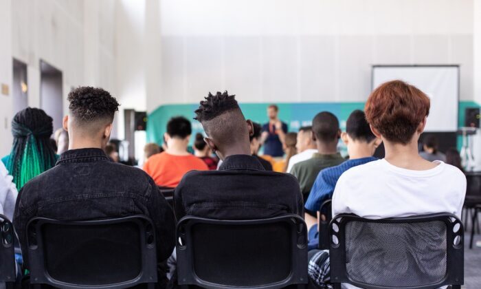 Click to enlarge Illustration image shows children receiving instruction at a school.
