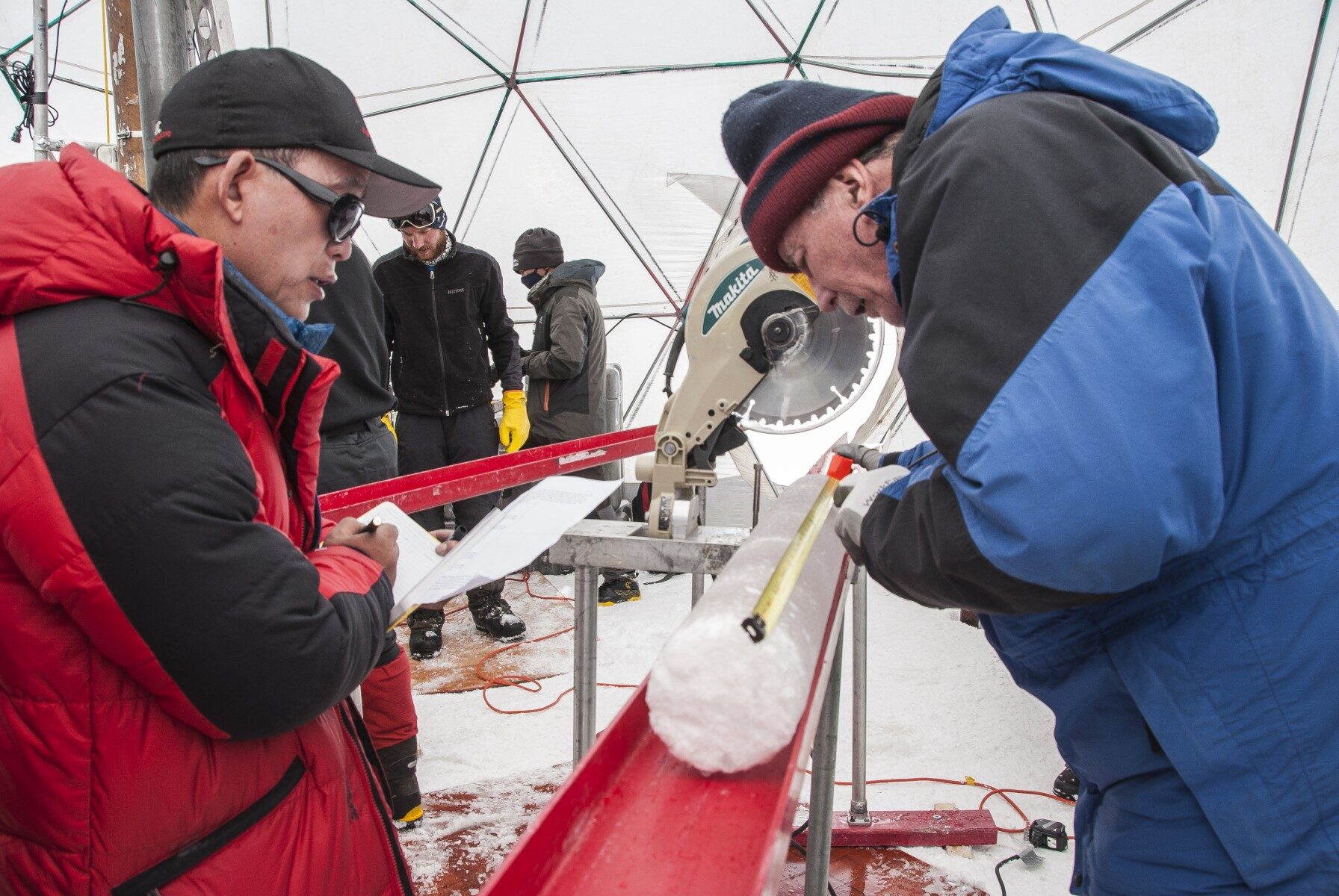 Examining Ice Core Sample
