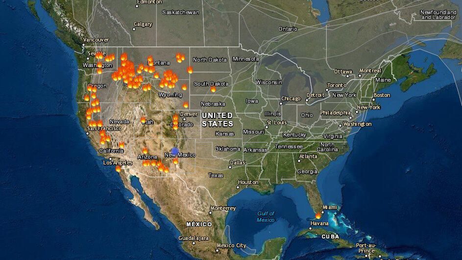 The AirNow fire and smoke map shows a film of gray wildfire smoke across most of the US on July 20, 2021.