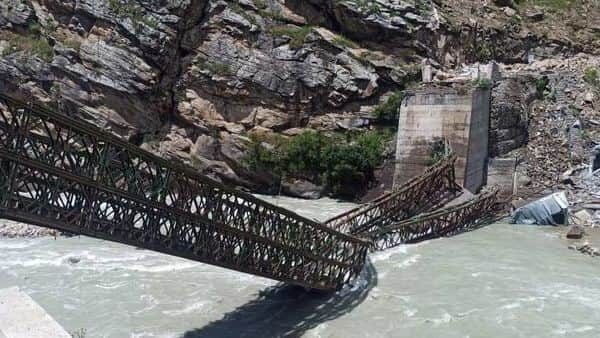 Click to enlarge A bridge collapsed due to a landslide at Batseri of Sangla valley in Kinnaur District on Sunday.