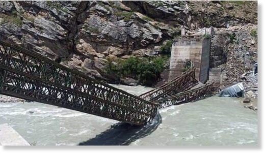 A bridge collapsed due to a landslide at Batseri of Sangla valley in Kinnaur District on Sunday.