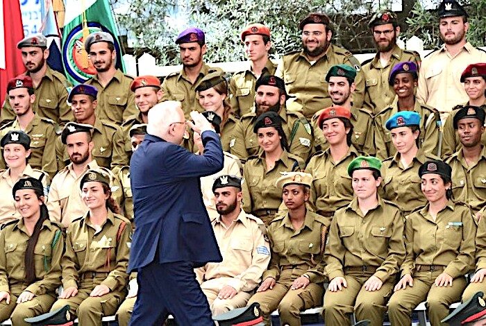 Click to enlarge Rivlin and troops