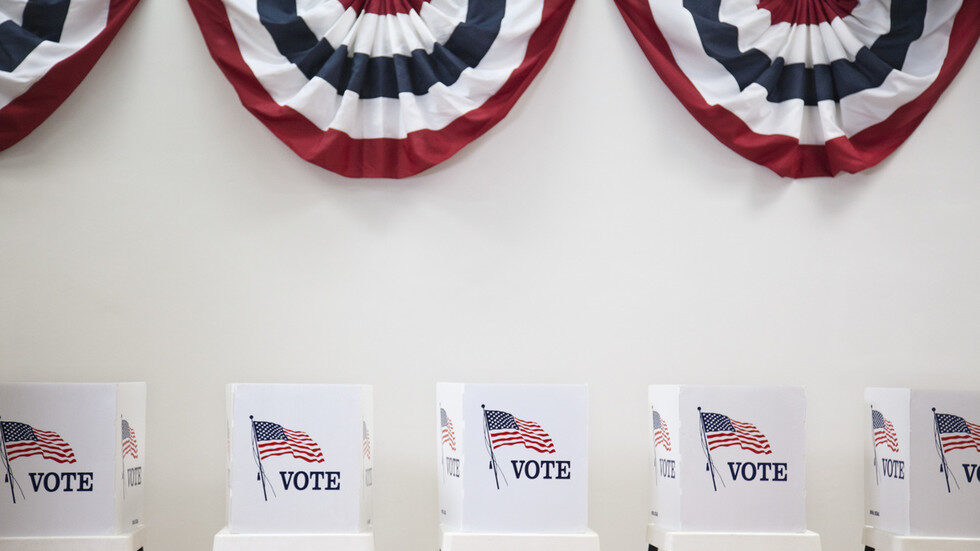 american flag bunting voting booths