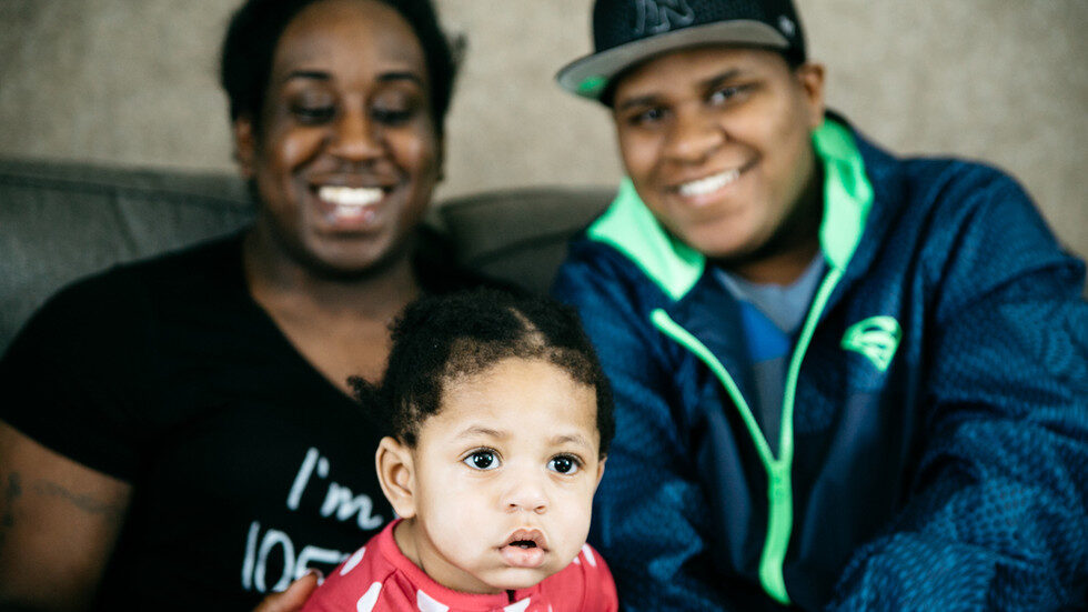Click to enlarge Trans parents Racquelle Tramell and Liam Johnson