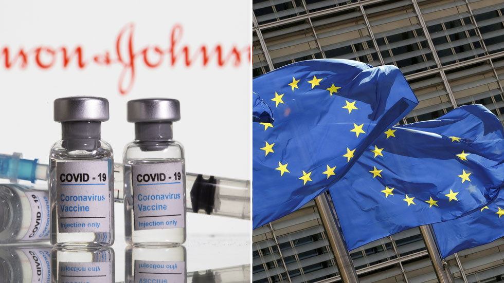 johnson covid vaccine eu european union flags