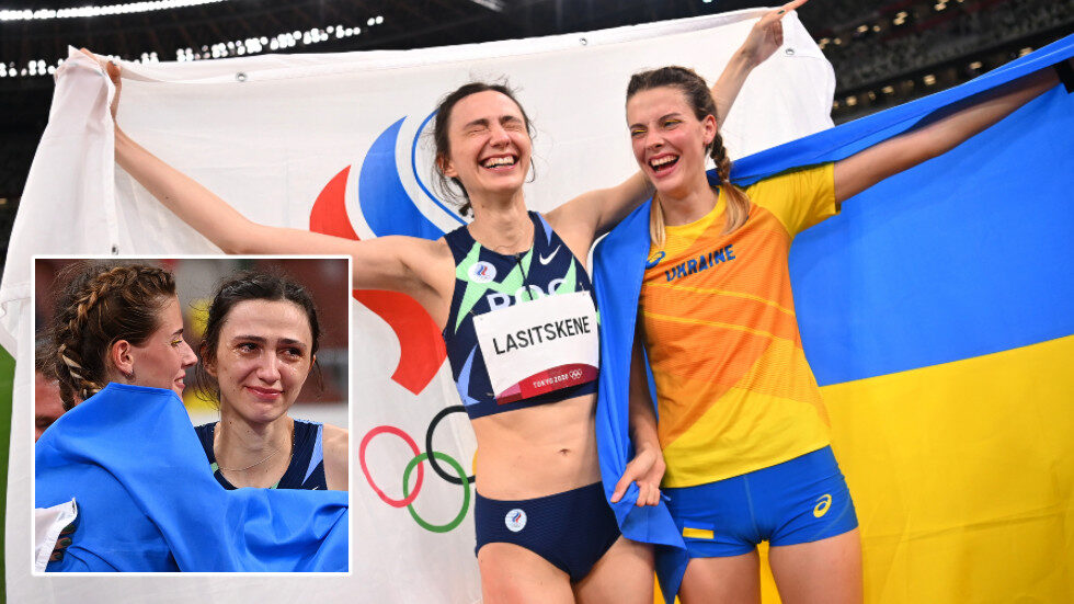 Click to enlarge Yaroslava Mahuchikh hugged Mariya Lasitskene