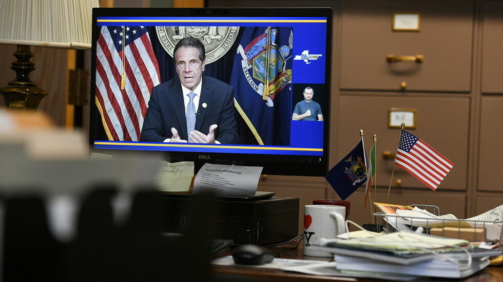 andrew cuomo resignation computer screen office