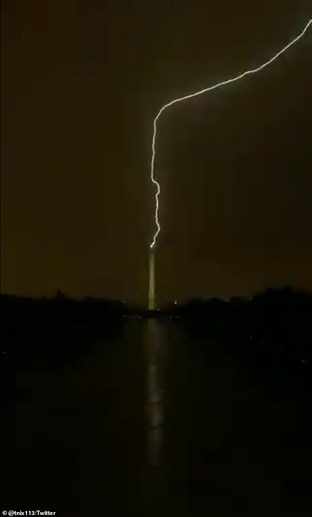 Click to enlarge After being struck by lightning over the weekend, officials announced the Washington Monument will remain closed to visitors as workers repair damages