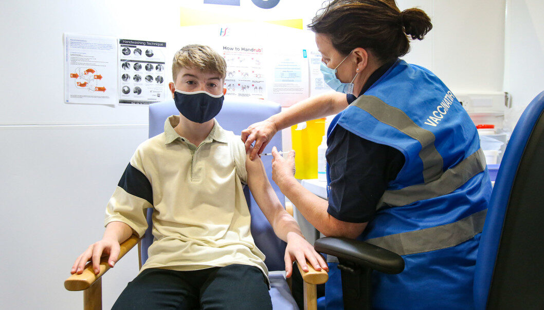 Click to enlarge Kevin Mckeon, 14, Covid-19 vaccination